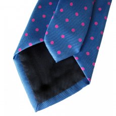 Silk tie: mid blue with pink spots