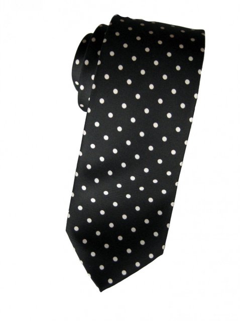 Black silk tie with small white spots