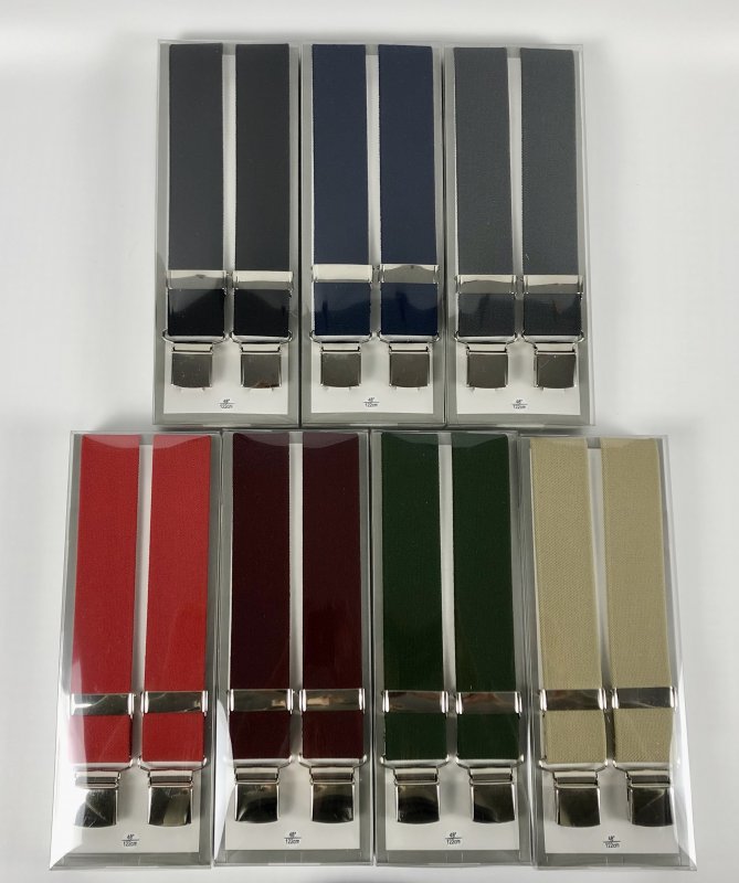 Extra strong clip braces in seven colours
