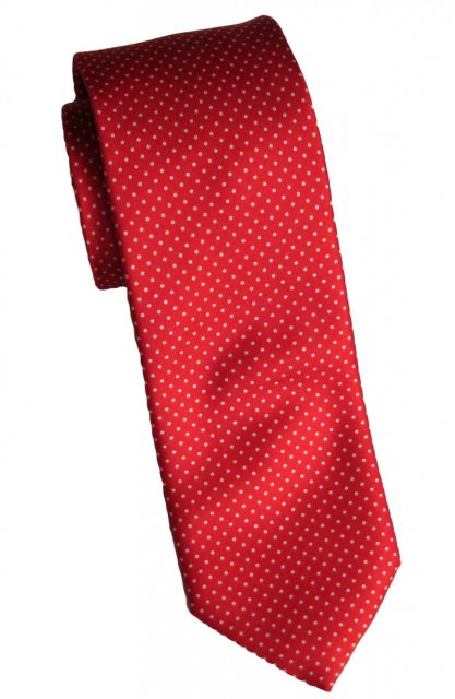 Red silk tie with white pin-dots