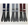 narrow leather end braces: navy blue, silver grey, wine/burgundy