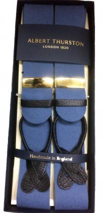 Saxe blue Thurstons boxcloth braces with leather ends