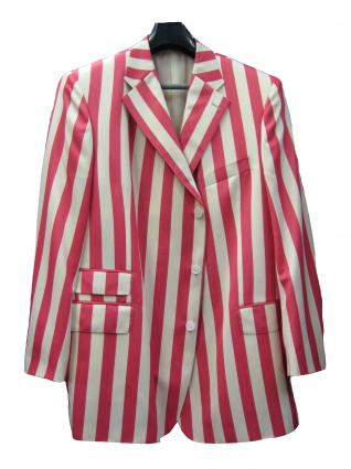 Made to measure pink and ivory striped jacket for a wedding guest