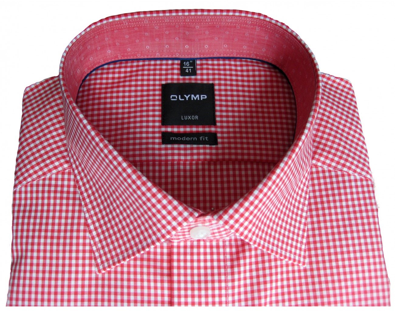 Olymp non-iron shirt in red white check 