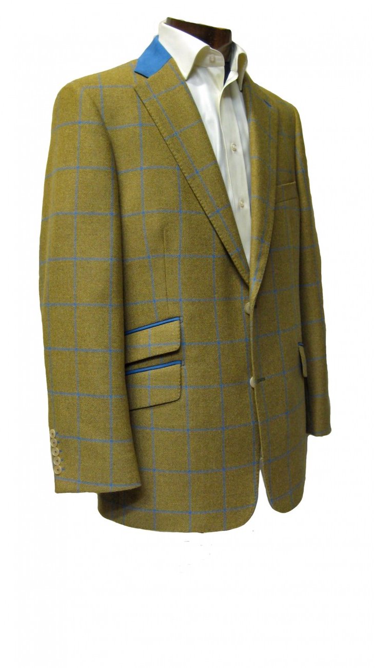 Country tweed jacket with contrasting collar | green and blue
