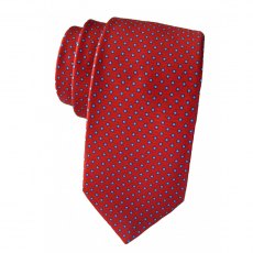 Silk tie: red with small blue spots