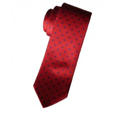 Silk tie: red with pale navy spots