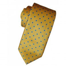 Silk tie: yellow with mid-blue spots