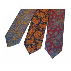 Silk tie: wine blue and gold large Paisley pattern