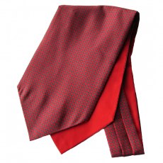 Silk cravat: red with small Paisley pine cone repeat pattern