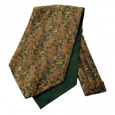 Silk cravat dark green with small and medium Paisley design