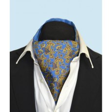 SiIk cravat mid blue with small and medium Paisley design