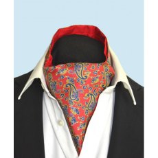 Silk cravat red with small and medium Paisley design