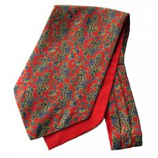 Silk cravat red with small and medium Paisley design