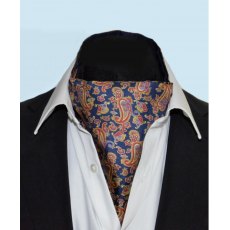 Silk cravat dark blue with small and medium Paisley design
