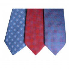 Red silk tie with small pale blue squares