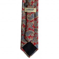 Paisley pattern silk tie: red with silver/blue/gold