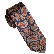 Paisley silk tie: navy blue with silver/red/blue/gold design