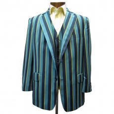 3 piece suit with blue & gold stripes
