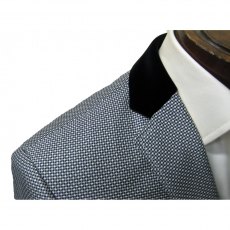 Black & white tweed jacket, velvet collar