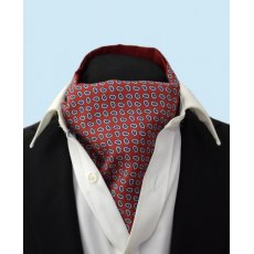 Silk cravat: red with small blue Paisley pine cones