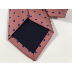 Silk tie: mid pink with mid blue spots