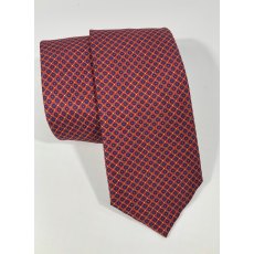 Silk tie: red with blue circles and yellow dots