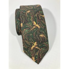 Silk tie: green pheasant design