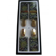 Green and black Paisley pattern clip braces XXL (52 inches)