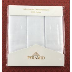 Pyramid 100% cotton gentlemen's white handkerchiefs: pack of 3 Pyramid 100% cotton gentlemen's white handkerchiefs: pack of 3