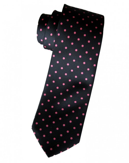 Navy silk tie with pink spots