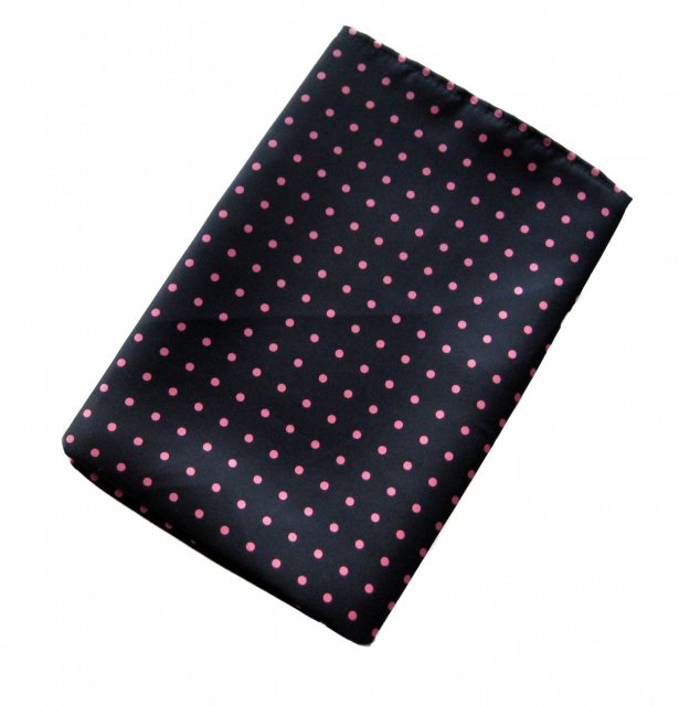 Navy silk handkerchief with pink spots 17 inches square