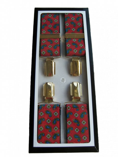 Red Paisley braces with gold clips