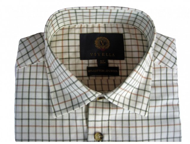 Tattersall Viyella shirt in brown and green check