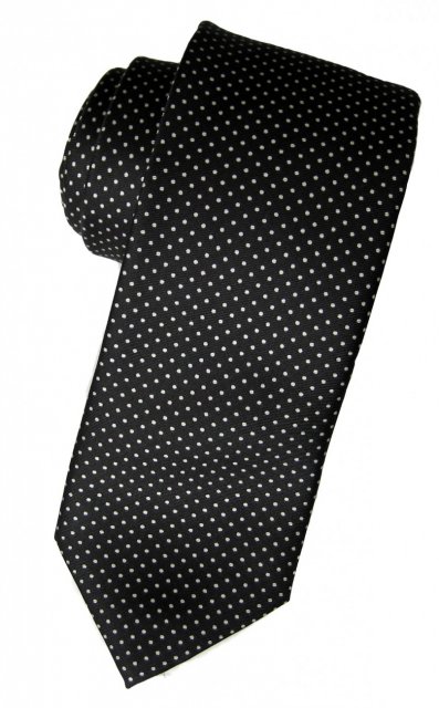 Back silk tie with tiny white spots or pin dots