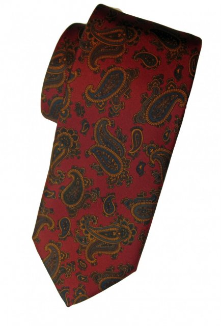Medium Paisley pattern silk tie in red gold blue