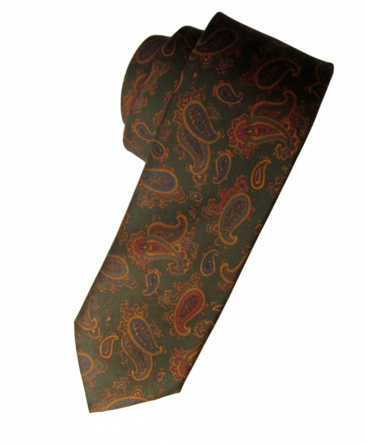Green Paisley pattern silk tie