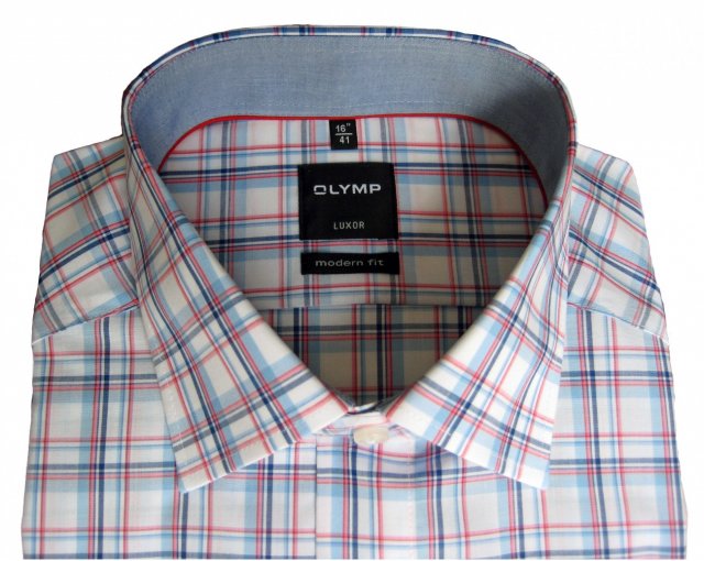 Olymp Luxor blue red and white check shirt in 100% cotton