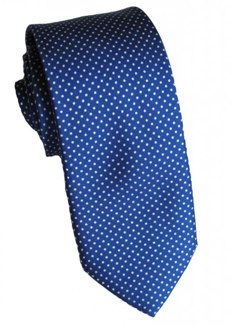 royal blue silk tie with white pin-dots