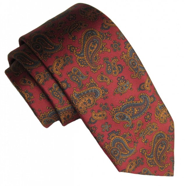 Russet brown silk tie with Paisley pattern