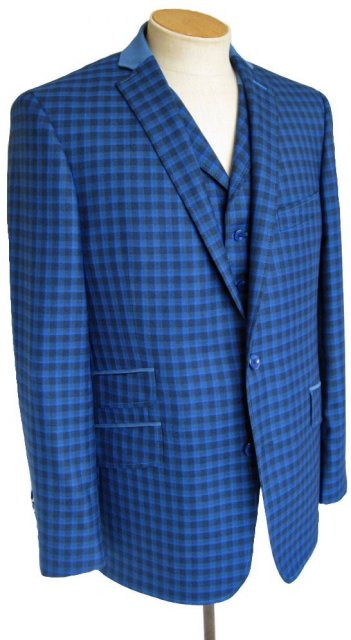 Blue check three piece suit