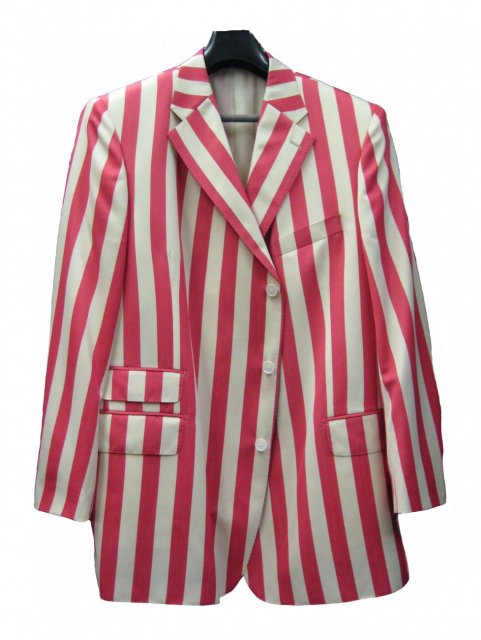 pink and white striped jacket