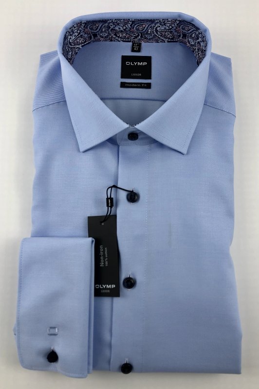 Blue Olymp shirt with Paisley collar lining