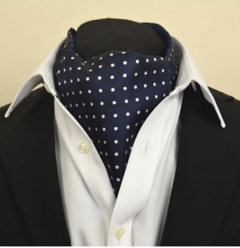 Silk cravat: dark navy with white spots