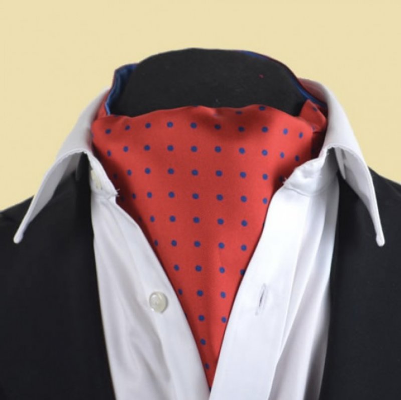 Silk cravat: red with navy blue spots