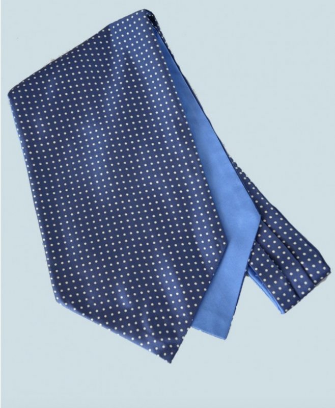 Silk cravat: French blue with white pin dots