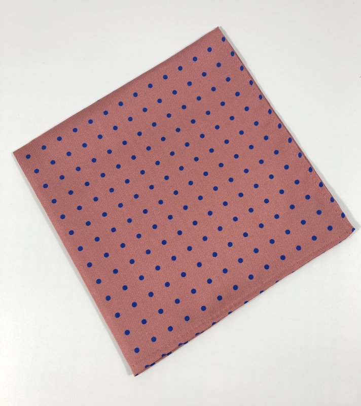 Silk handkerchief: mid pink with mid blue spots