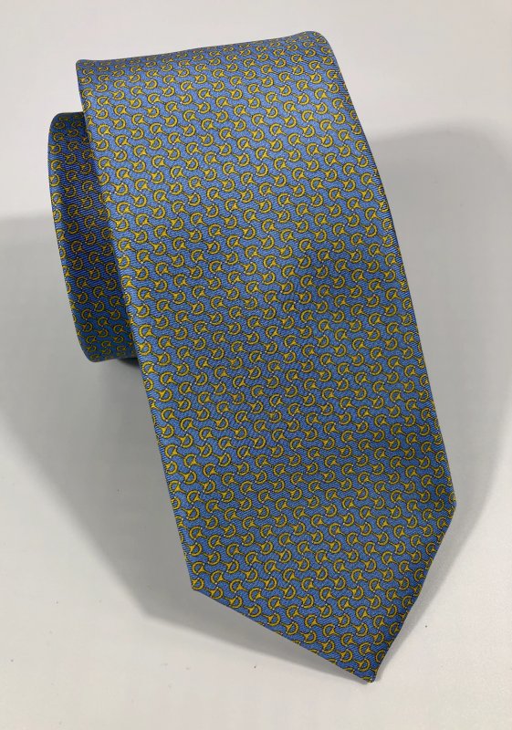 Silk tie:blue/grey with gold pattern
