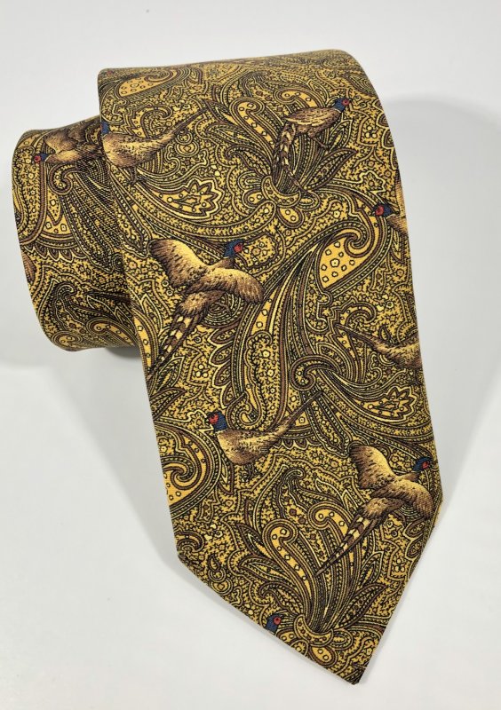 Silk tie: gold pheasant design