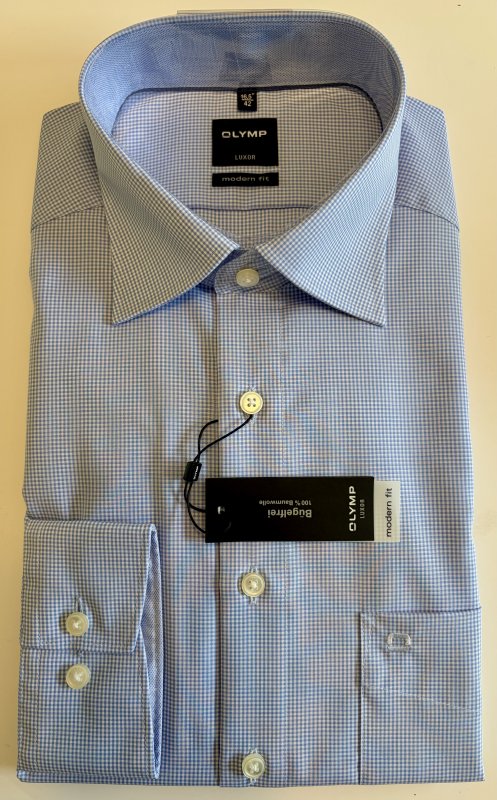 Olymp long sleeve blue check shirt